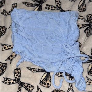 See You Monday Light Blue Textured Crop Top